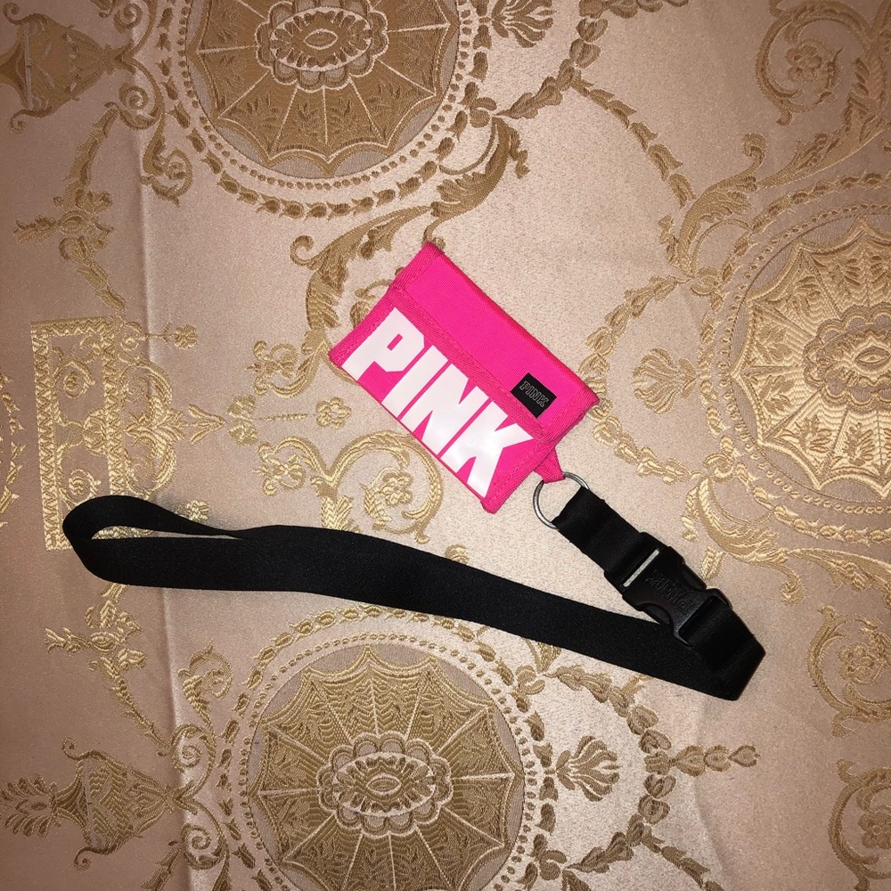 VS PINK Hot Pink Wallet with Lanyard NWOT
